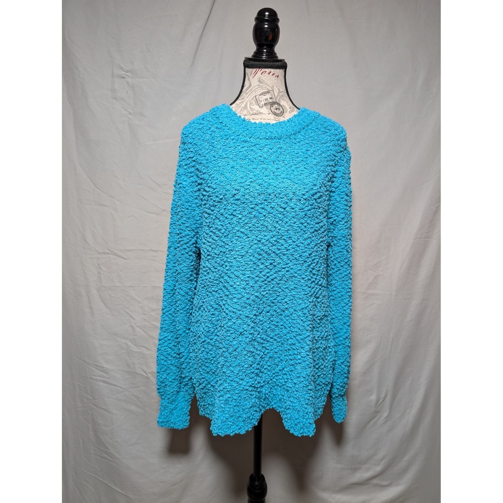 Zenana Blue Popcorn Knit Textured Soft Crew Neck Sweater Bold Women's Medium